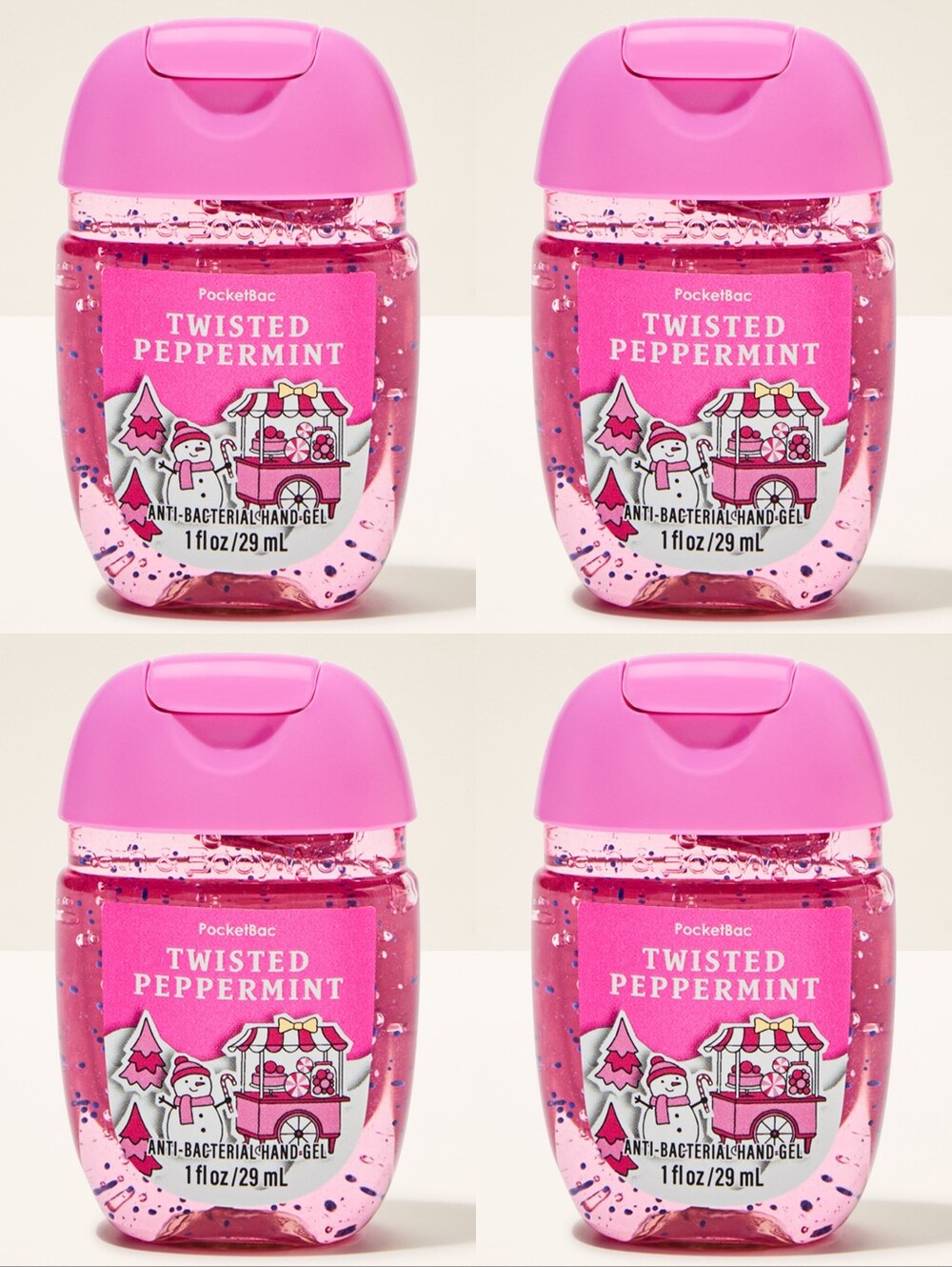 Bath & Body Works Twisted Peppermint Pink PocketBac Hand Gel Set of 4 New RARE
